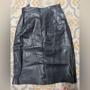 Vintage black leather pencil skirt